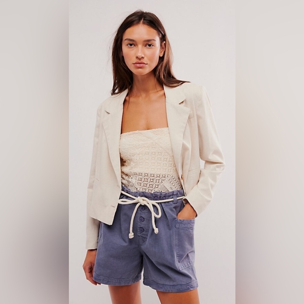 FREE PEOPLE Coney Beach Shorts NWOT Blue Cotton Linen Sz: Large